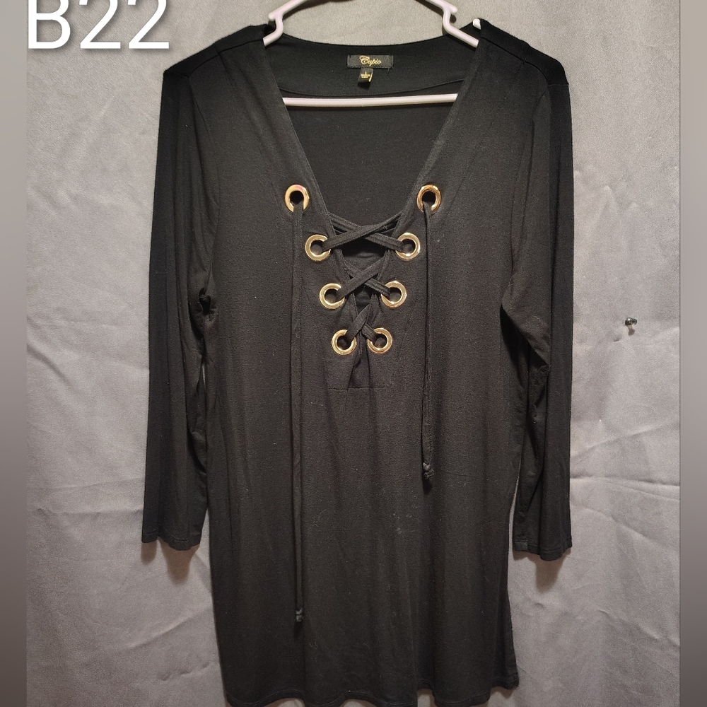 Elegant Black Lace-Up Women's Blouse